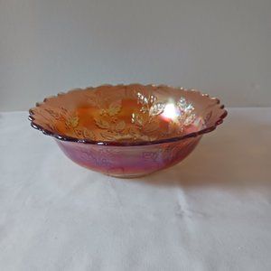 Vintage Fenton Glass Carnival Iridescent Holly Pattern 8" Bowl Scalloped Rim